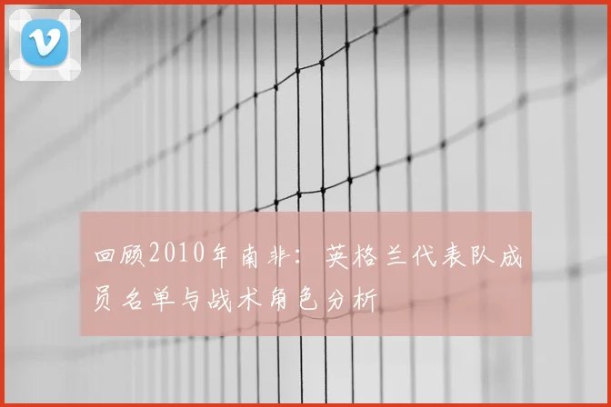 回顾2010年南非：英格兰代表队成员名单与战术角色分析
